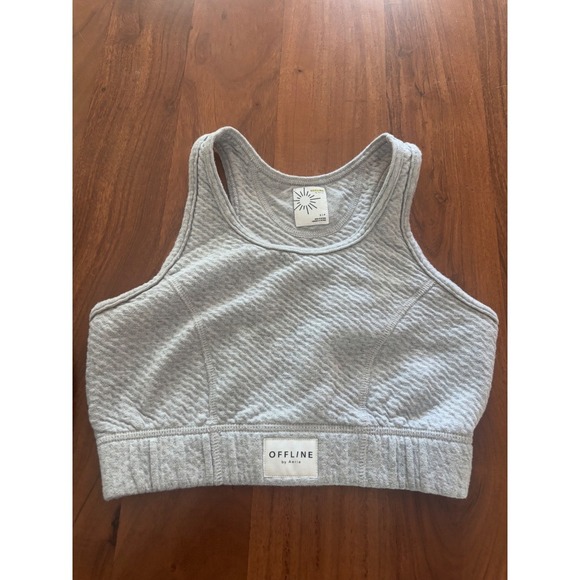 Aerie Offline Sports Bra Set 2 Gray Coffee Run Dark Green Seamless Waffle Small - Picture 10 of 12